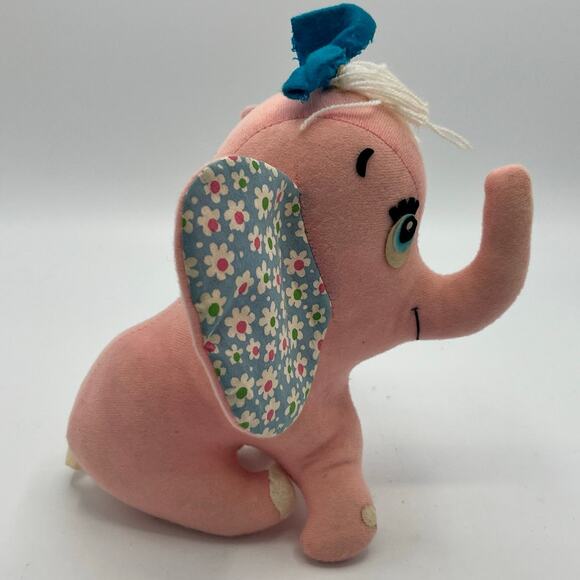 Vintage 70s Dream Pets R.Dakin & Co Dream Pets Pink Elephant Plush Flower Ears - Picture 4 of 11